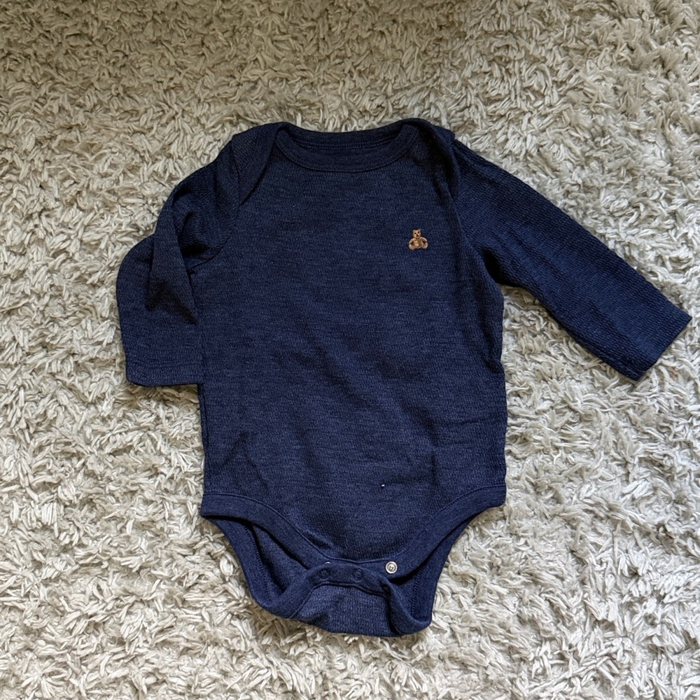 Navy Blue Long Sleeve Baby Onesie